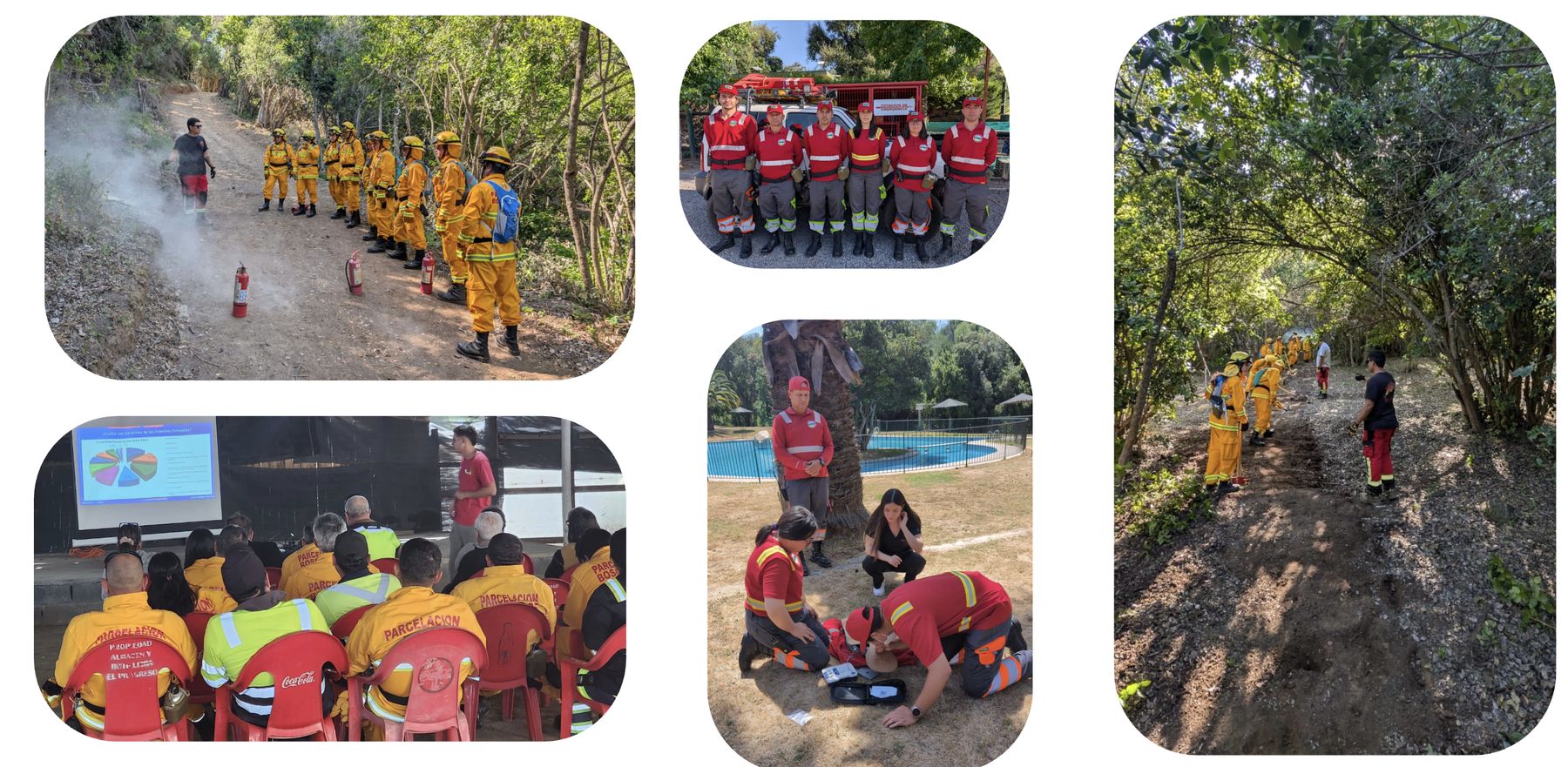 Collage con actividades de entrenamiento, capacitación y primeros auxilios en Aculeo